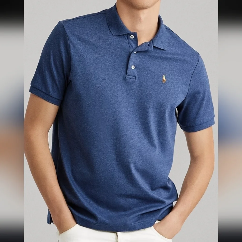 Polo Ralph Lauren Custom Slim-fit cotton piqué Heather Blue Men polo shirt Sz M